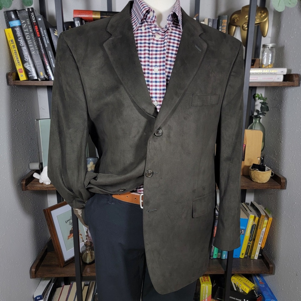 VTG Ralph Lauren Men's Sport Coat Blazer Three Button Suede Polyester Green 46R